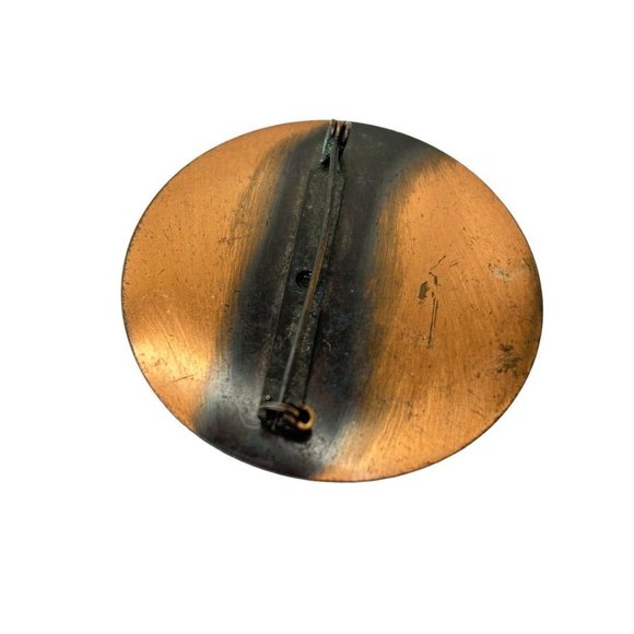 Vintage Copper Theater Drama Brooch Pin Happy Sad 1 7/8" Diameter - Picture 5 of 6